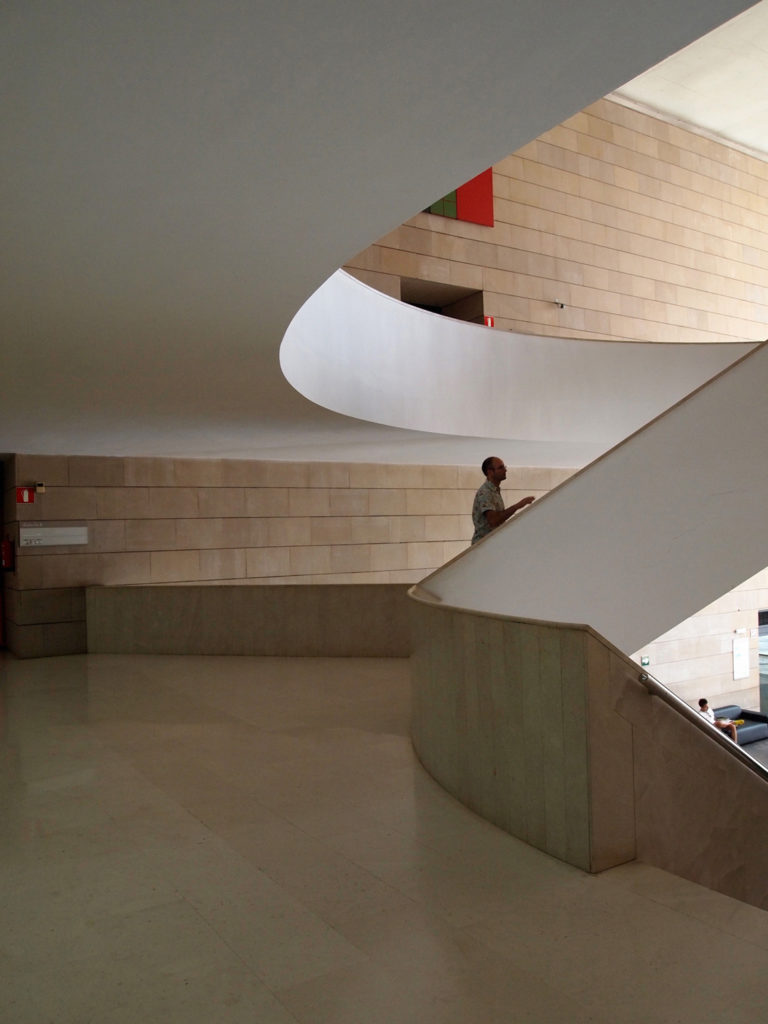 Ascending the central stair at the IVAM museum in Valencia, Spain.